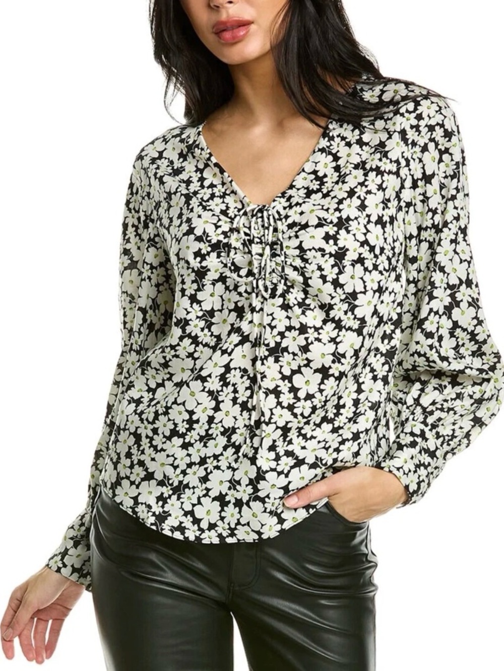 Rebecca Taylor Paige Fleur Drawstring Floral Long Sleeve Blouse 6
